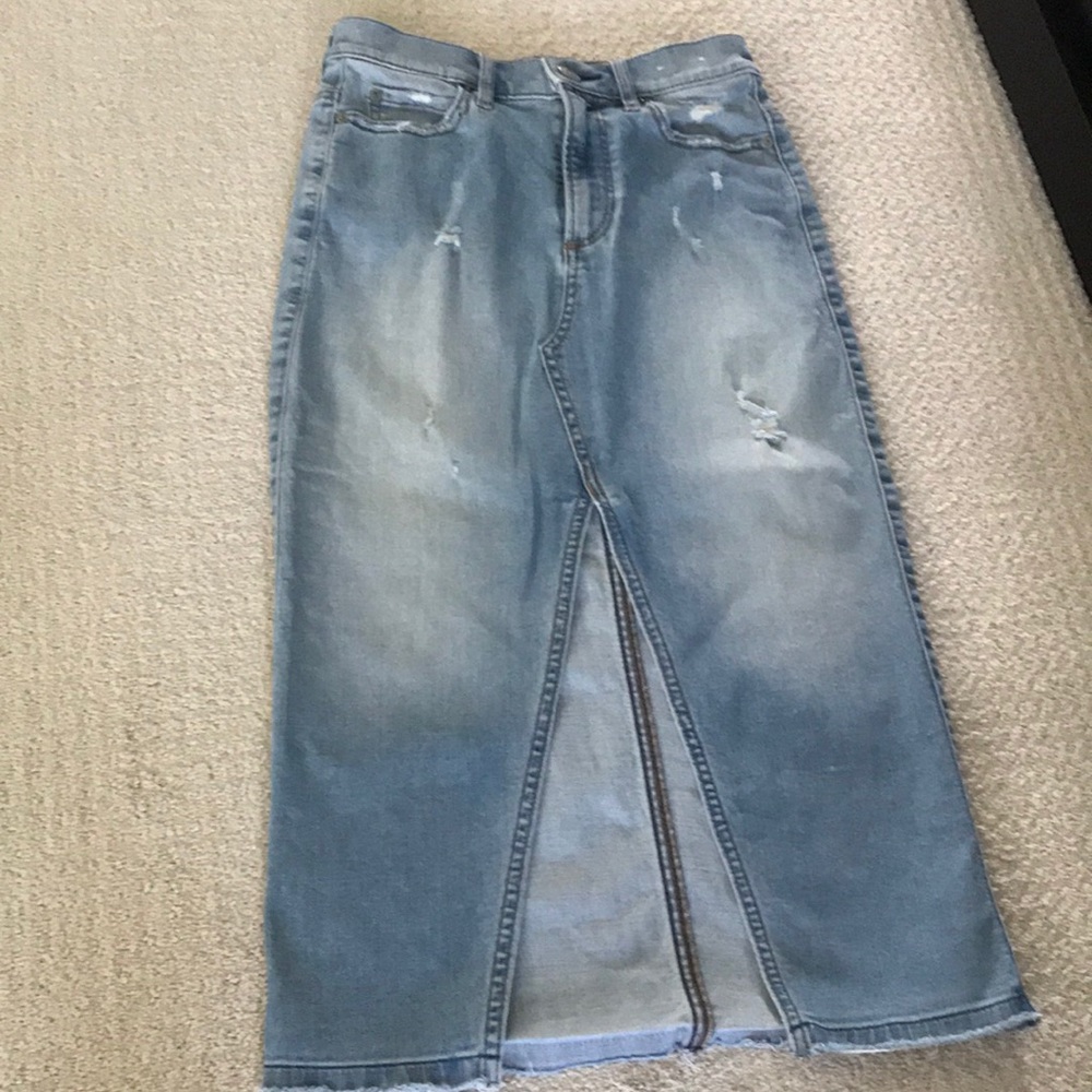 Express Light Blue Denim Midi Skirt